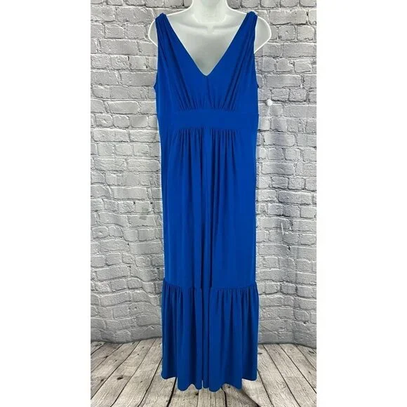 Travelsmith Blue Blue Ruffle Hem Knit Knotted Straps Maxi Dress Size M - Picture 3 of 11